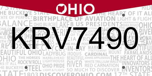 KRV7490 Ohio License Plate