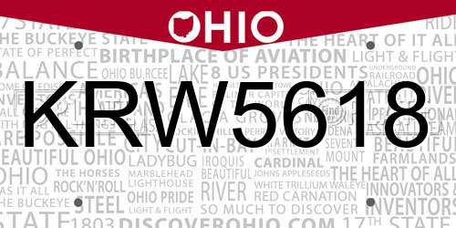 KRW5618 Ohio License Plate