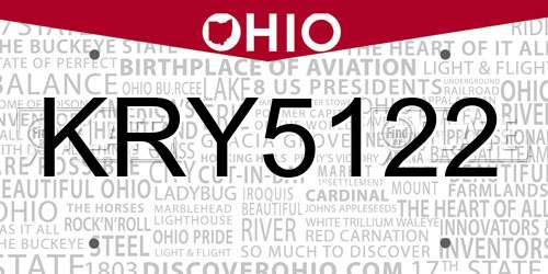 KRY5122 Ohio License Plate