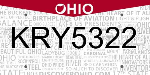 KRY5322 Ohio License Plate