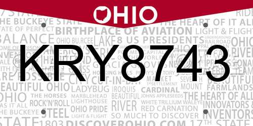 KRY8743 Ohio License Plate