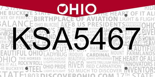 KSA5467 Ohio License Plate