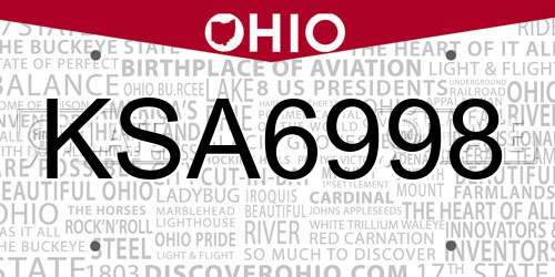 KSA6998 Ohio License Plate
