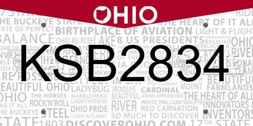 KSB2834 Ohio License Plate