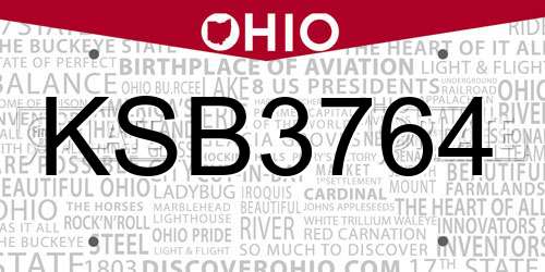 KSB3764 Ohio License Plate