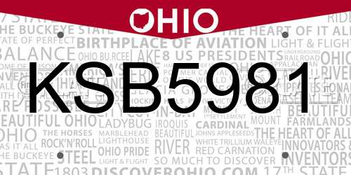 KSB5981 Ohio License Plate