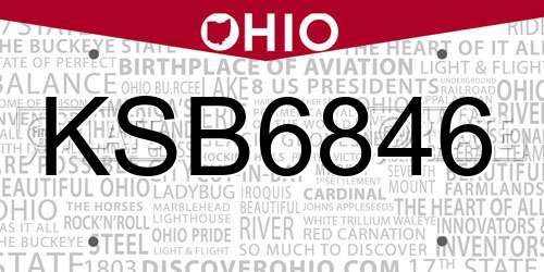 KSB6846 Ohio License Plate