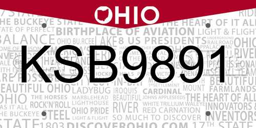 KSB9891 Ohio License Plate