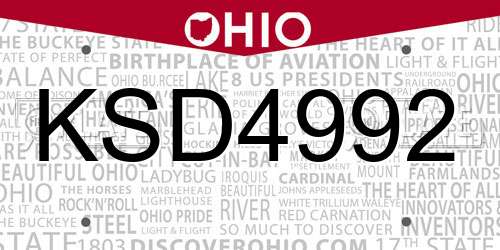 KSD4992 Ohio License Plate