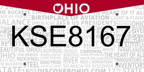 KSE8167 Ohio License Plate
