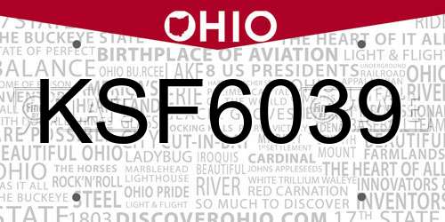 KSF6039 Ohio License Plate