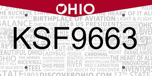 KSF9663 Ohio License Plate