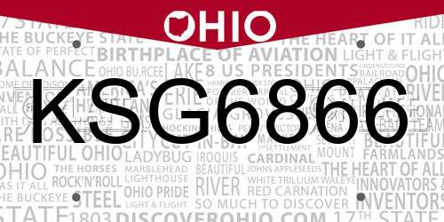 KSG6866 Ohio License Plate