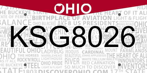 KSG8026 Ohio License Plate