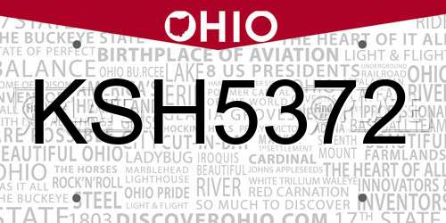 KSH5372 Ohio License Plate