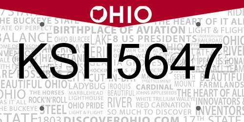 KSH5647 Ohio License Plate