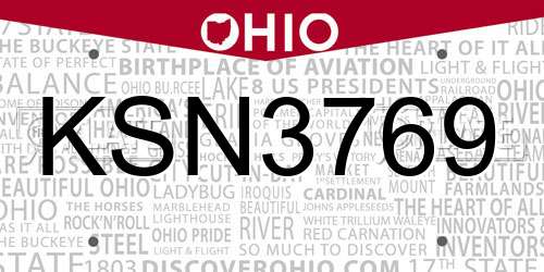 KSN3769 Ohio License Plate