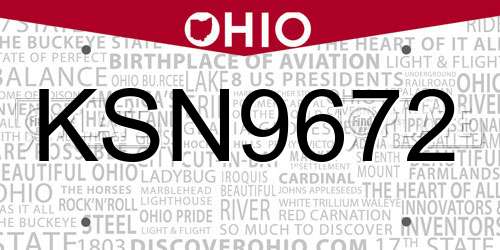 KSN9672 Ohio License Plate