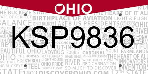 KSP9836 Ohio License Plate