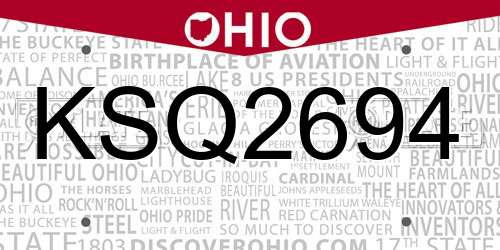 KSQ2694 Ohio License Plate