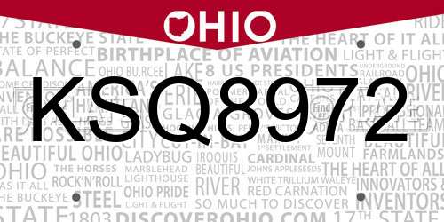KSQ8972 Ohio License Plate