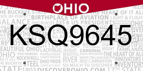 KSQ9645 Ohio License Plate