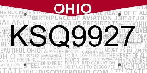 KSQ9927 Ohio License Plate