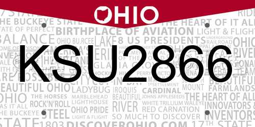 KSU2866 Ohio License Plate