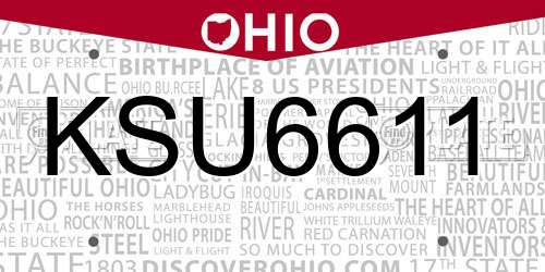 KSU6611 Ohio License Plate