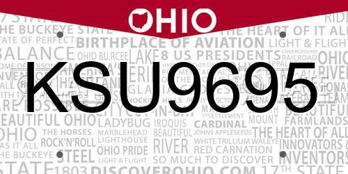 KSU9695 Ohio License Plate