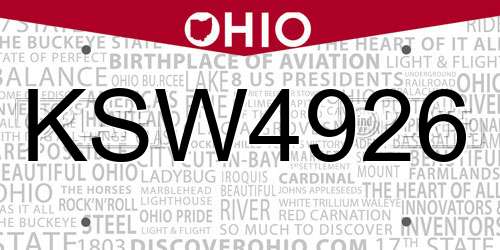 KSW4926 Ohio License Plate
