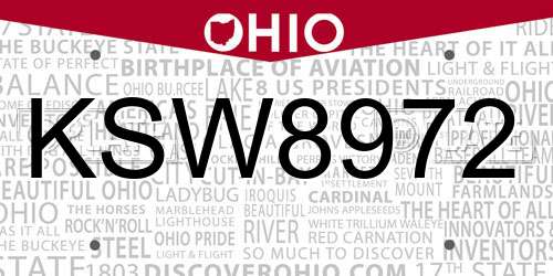 KSW8972 Ohio License Plate