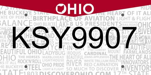 KSY9907 Ohio License Plate