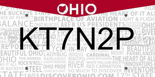 KT7N2P Ohio License Plate