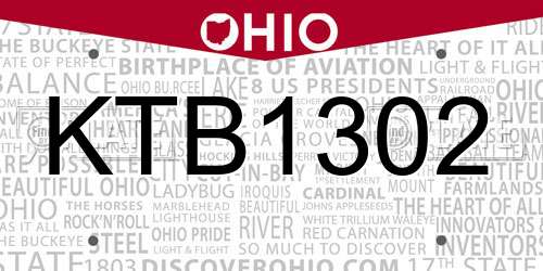 KTB1302 Ohio License Plate