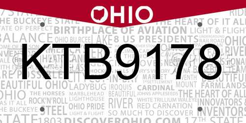 KTB9178 Ohio License Plate