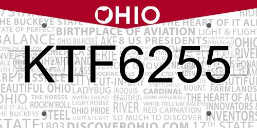 KTF6255 Ohio License Plate