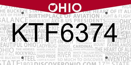 KTF6374 Ohio License Plate