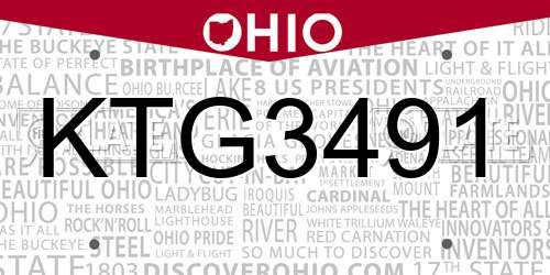 KTG3491 Ohio License Plate