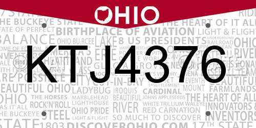 KTJ4376 Ohio License Plate