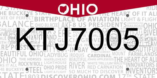 KTJ7005 Ohio License Plate