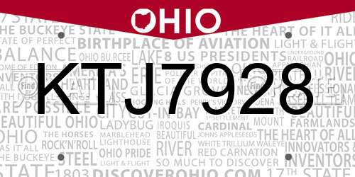 KTJ7928 Ohio License Plate