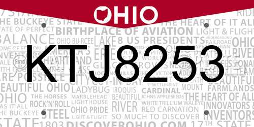 KTJ8253 Ohio License Plate