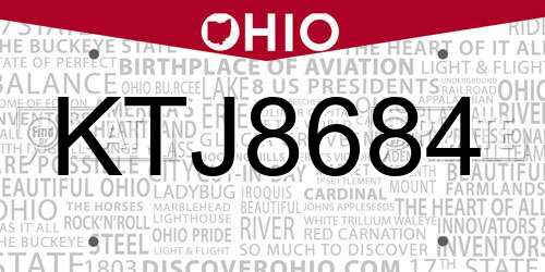 KTJ8684 Ohio License Plate