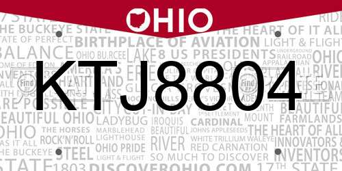 KTJ8804 Ohio License Plate