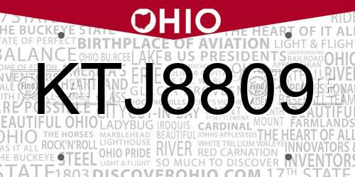 KTJ8809 Ohio License Plate