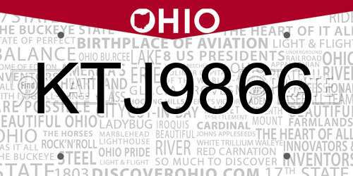 KTJ9866 Ohio License Plate