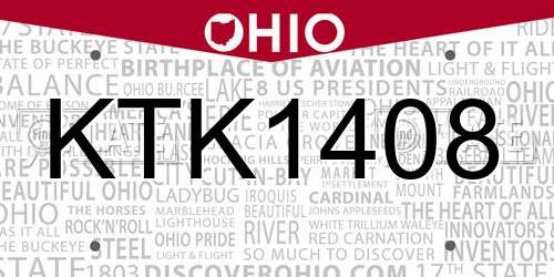 KTK1408 Ohio License Plate