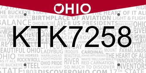 KTK7258 Ohio License Plate