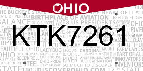 KTK7261 Ohio License Plate